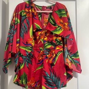 Boohoo Tropical Red Floral Romper